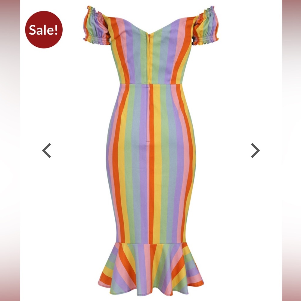 Colorful Striped Off-Shoulder Dress - Picture 2 of 5